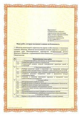 Приложение к свидетельству о допуске к определенному виду или видам работ Россия СРО в строительстве