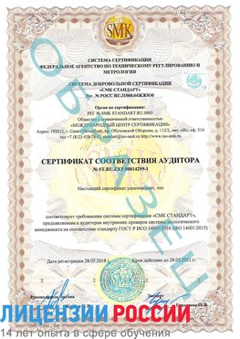 Образец сертификата соответствия аудитора №ST.RU.EXP.00014299-1 Россия Сертификат ISO 14001