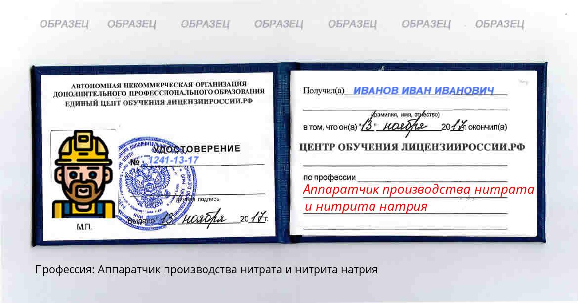 Аппаратчик производства нитрата и нитрита натрия Россия