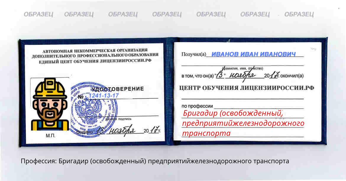 Бригадир (освобожденный) предприятийжелезнодорожного транспорта Россия
