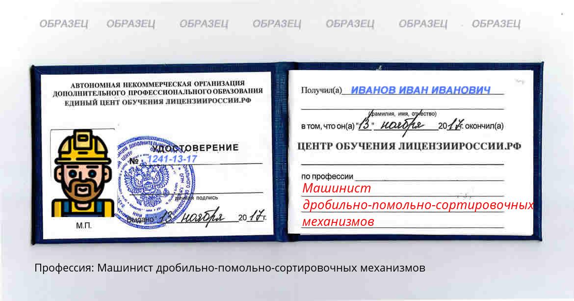 Машинист дробильно-помольно-сортировочных механизмов Россия