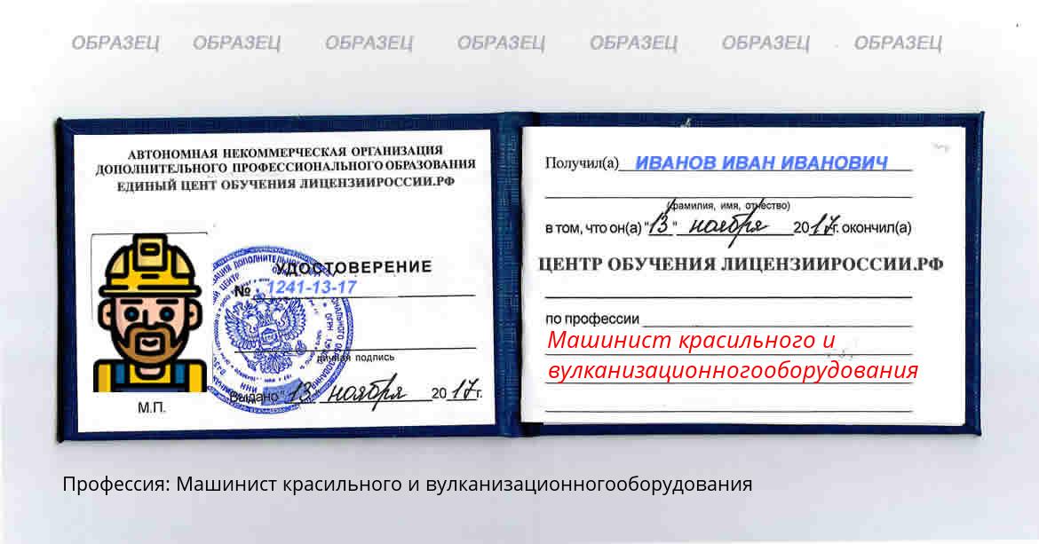 Машинист красильного и вулканизационногооборудования Россия