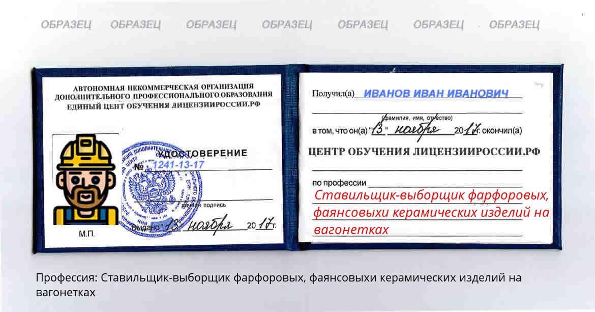 Ставильщик-выборщик фарфоровых, фаянсовыхи керамических изделий на вагонетках Россия