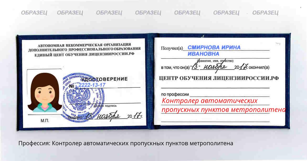 Контролер автоматических пропускных пунктов метрополитена Россия