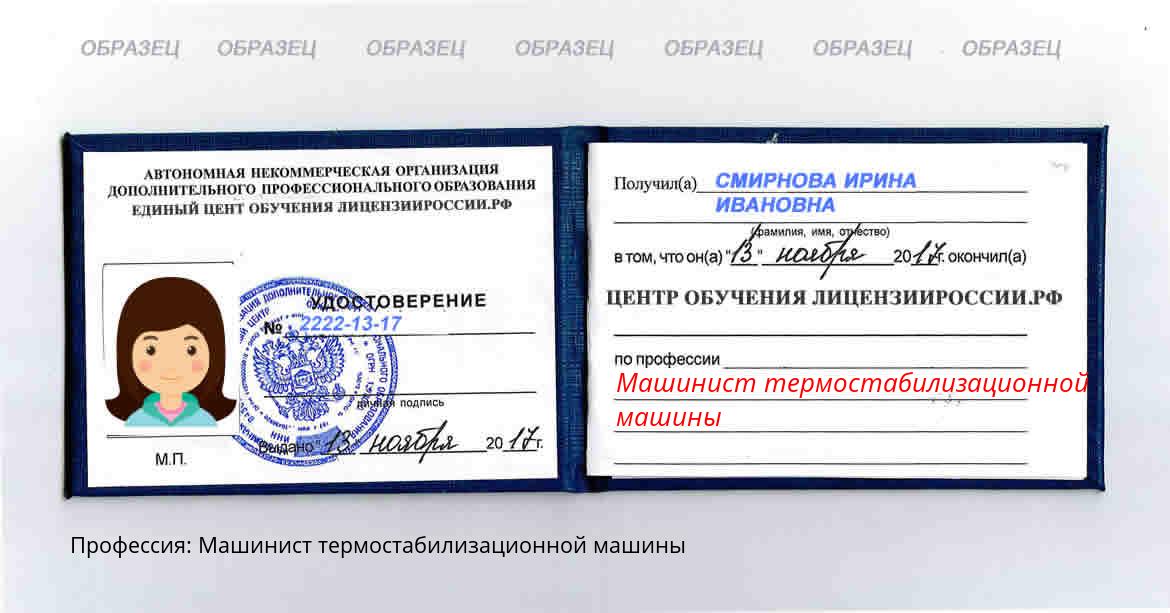 Машинист термостабилизационной машины Россия