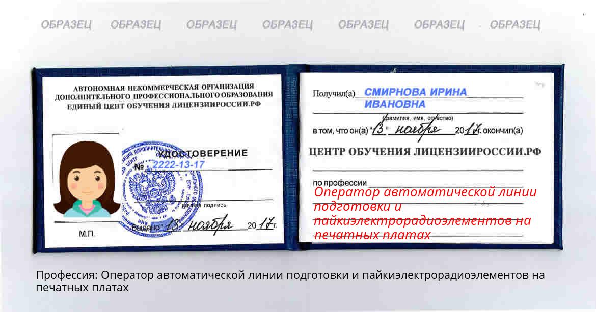 Оператор автоматической линии подготовки и пайкиэлектрорадиоэлементов на печатных платах Россия