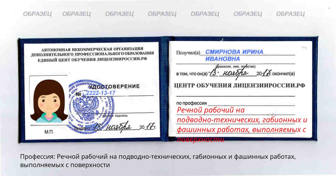 Речной рабочий на подводно-технических, габионных и фашинных работах, выполняемых с поверхности Россия