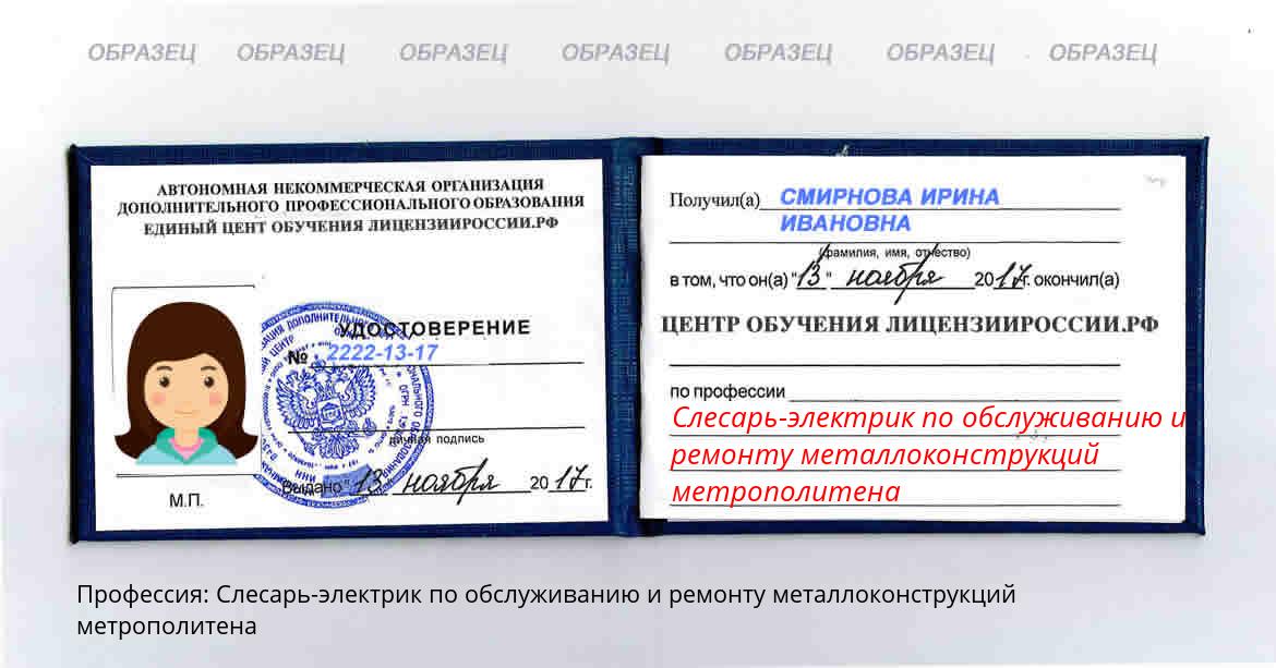 Слесарь-электрик по обслуживанию и ремонту металлоконструкций метрополитена Россия