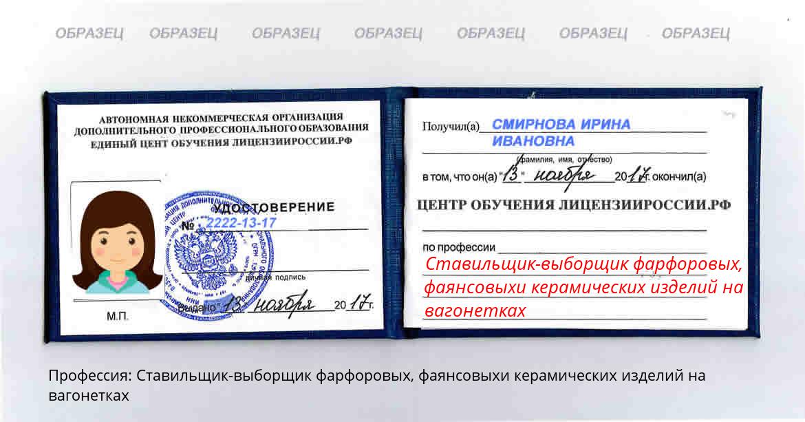 Ставильщик-выборщик фарфоровых, фаянсовыхи керамических изделий на вагонетках Россия